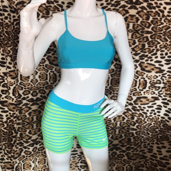 Nike Pro Dri-Fit Lime Green/Turquoise Blue Performance Shorts Size S-M - Picture 16 of 16